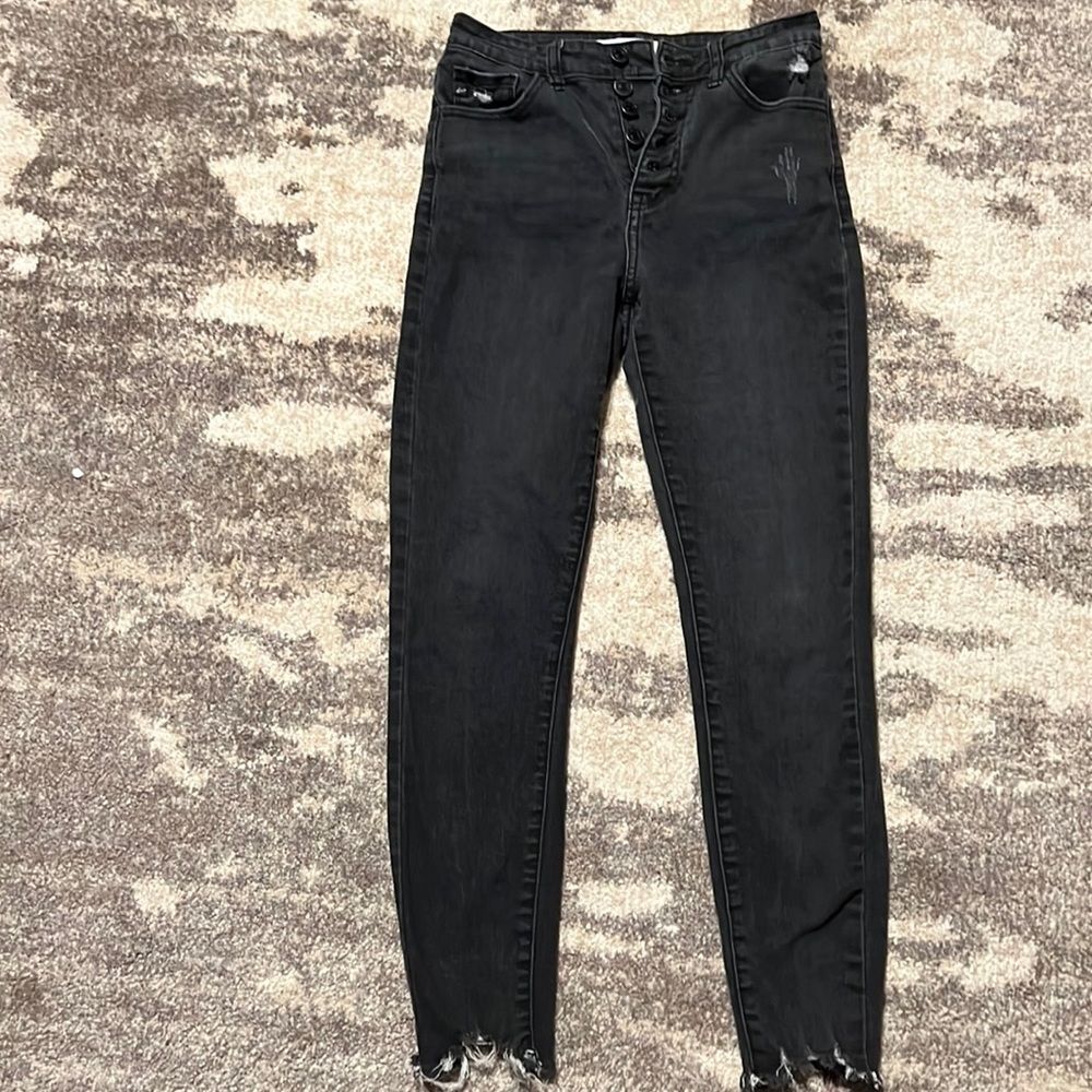 Black Kancan Button fly skinny Jeans